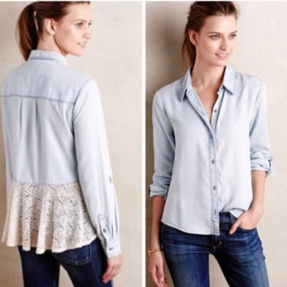 Holding Horses Tencel Chambray Lace Back Boho Top